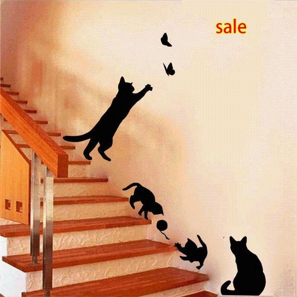 

wholesale selling 4 cute cats playing wall stickers kids room decorations diy home decals1