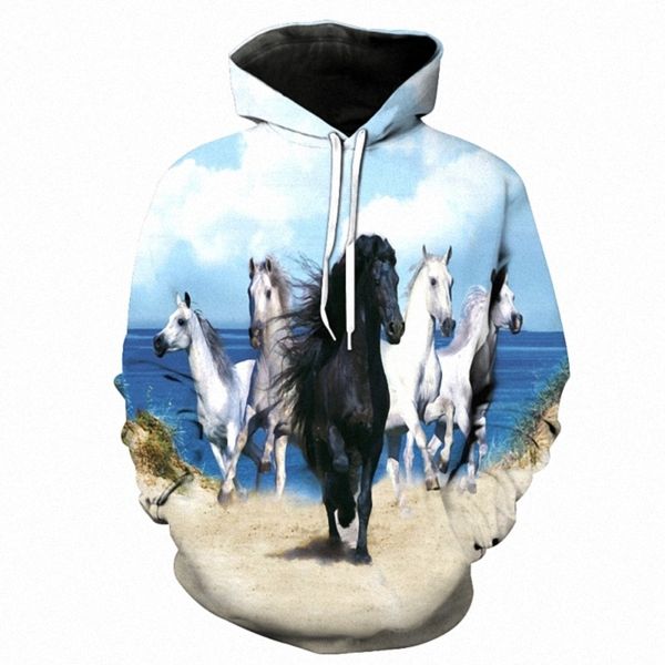 

new arrival 3d sweatshirt hoodies men horse colorful 3d print long sleeve fashion casual hoodie hip hop streetwear pullover 201103, Black
