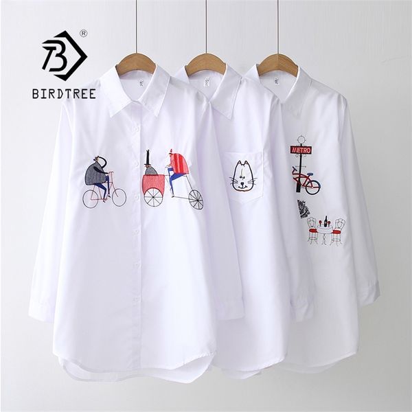 

new white shirt casual wear button up turn down collar long sleeve cotton blouse embroidery feminina t8d427m y200103