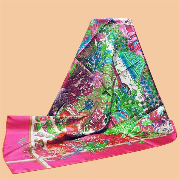 

huajun 2 store || bright rose "jardins d'hiver" 90 silk square twill print scarf replenishment takes march y201007, Blue;gray