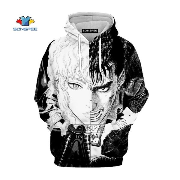 

sonspee 3d print manga comics berserker retro style classic hooded hoodies sweatshirts hoody casual clothes hip hop tracksuits 201020, Black