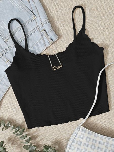 

lettuce trim rib-knit crop cami o1my#, White