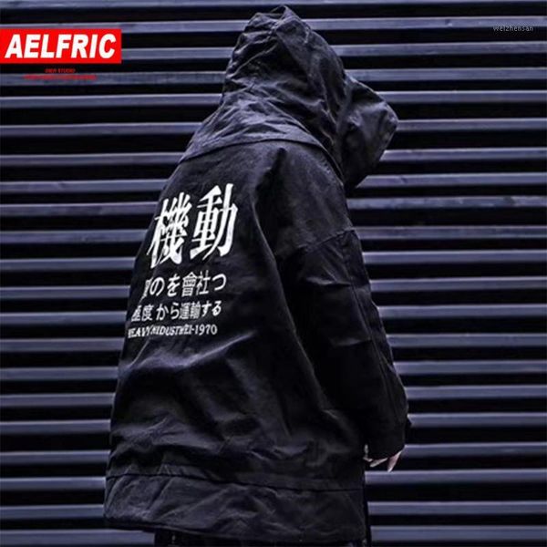 

aelfric detachable letter printed mens hooded parkas hip hop casual thick padded jackets harajuku ribbons windbreaker streetwear1, Black