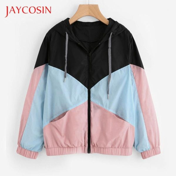 

jaycosin women long sleeve patchwork hooded zipper pockets casual sport coat fashion sports coat spring and autumn outfit1, Black;brown