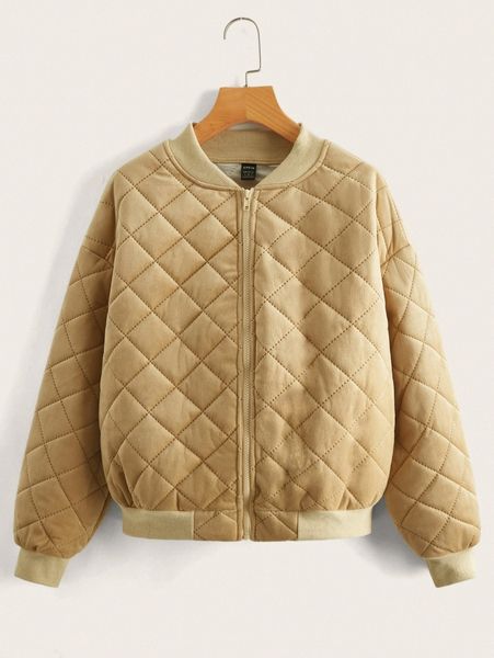 

zip up quilted velvet bomber jacket t7h4#, Black;brown