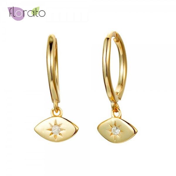 

hoop & huggie cz eye shaped charm earrings for women 925 sterling silver evil small gold, Golden;silver