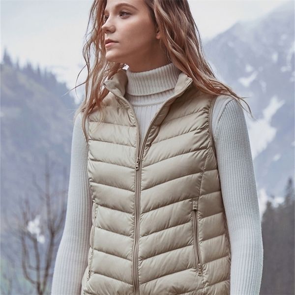 

bosideng women duck down vest 90% duck down waistcoat stand collar fashion wear ultra light b90131004 201209, Black