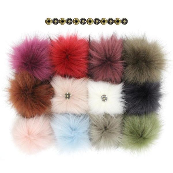 

furling 15cm high grammage fluffy faux fur pompoms with snaps fastener artificial hand made ball with buckle hat accessories, Silver