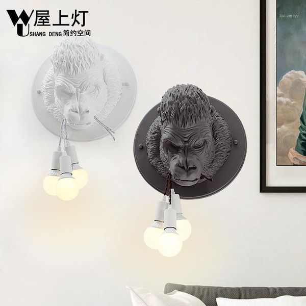 

nordic resin gorilla wall lamp personality creative aisle lamp modern corridor ktv living room bedside animals monkey wall light1