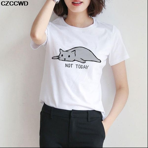

czccwd women clothes 2021 new white t shirt harajuku fashion not today tshirt leisure streetwear round neck female t shirt