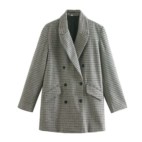 

2021 new elegant women double breasted plaid blazers fashion ladies notched collar jacket streetwear female pocket coats y8zo, White;black