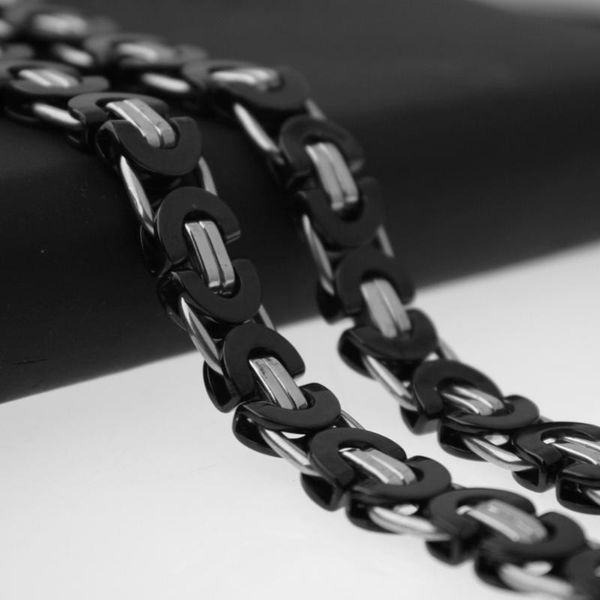 

11mm men's hip hop silver black stainless steel byzantine chain necklace handmade 18"-40