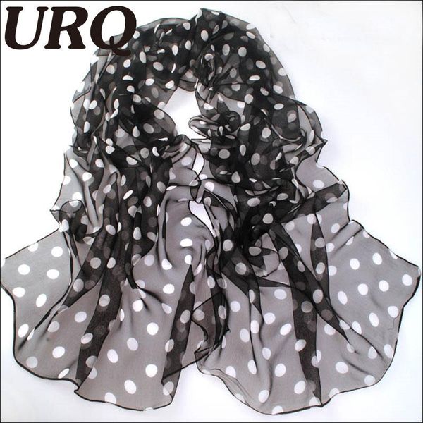 

scarves summer style long woman silk 50*160cm designer polka dots print female sheer q5a16237, Blue;gray