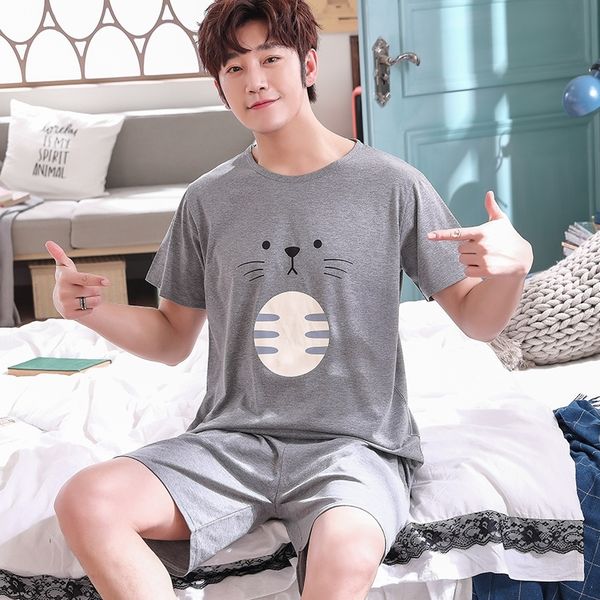 

pullover short sleeve pants pajama a sets 6535 cotton summer boy man jammies o-neck home cozy casual sleepwear nightwear pyjamas y200422, Black;brown