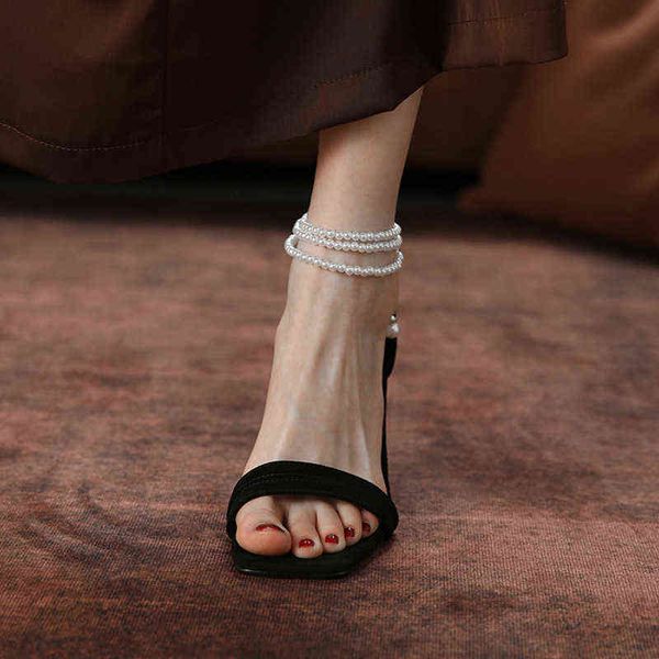 

women's summer sandals with french black pearls