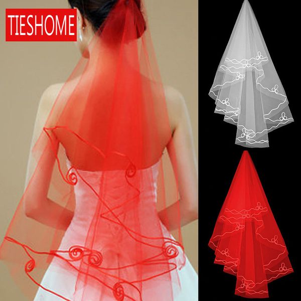

1.5m single layer women veil short sheer mesh tulle wedding white red applique patchwork trim wavy solid color bridal, Black