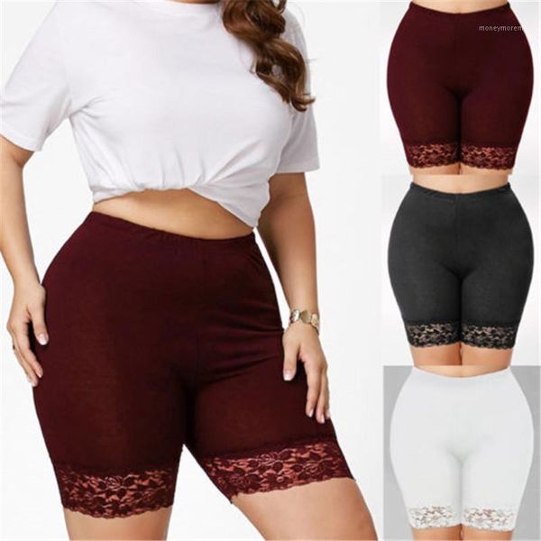 

women's leggings high waist women bottom solid color lace hem safety summer female seamless ice silk briefs femme plus size leggings1, Black