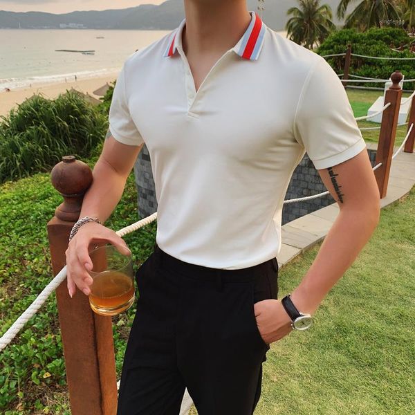 

summer simple shirt men fashion 2020 streetwear slim fit mens casual polos short sleeve all match breathable homme 3xl1, White;black