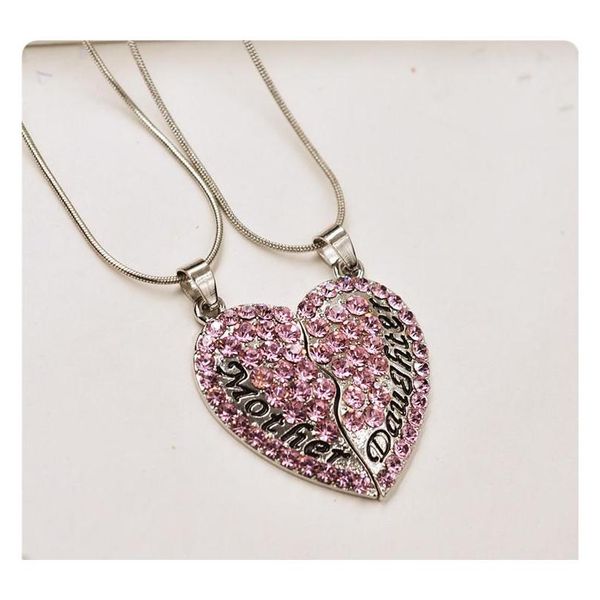 

mom and daughter heart necklace set chokers red pink crystal rhinestone necklace gold jewelry gift for mom alloy steel wmtadg queen66, Silver