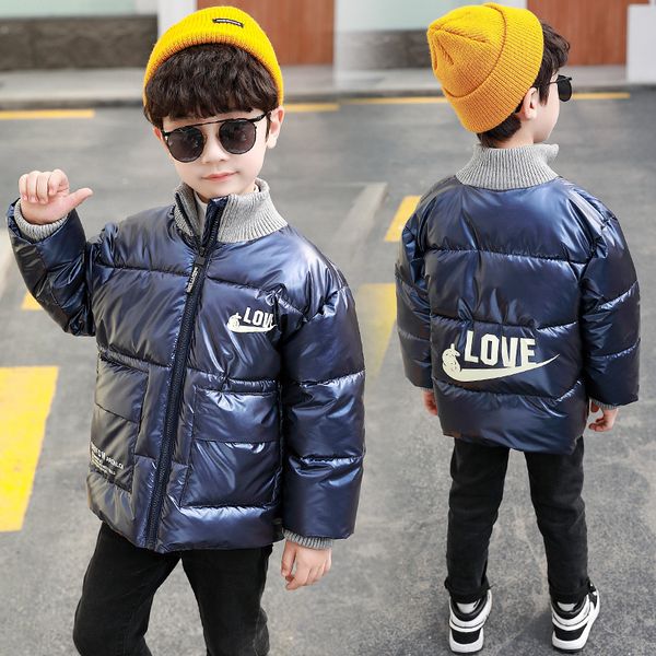 

boys cotton coat 2020 new winter short cotton clothes chinese children's winter clothing coat zipper cotton jacket bright leather tide, Blue;gray
