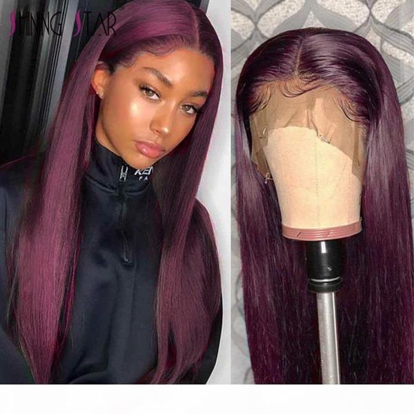 

straight burgundy lace front wig 99j colored 13*1 lace front human hair wig peruvian remy lace part 150 pre plucked, Black;brown