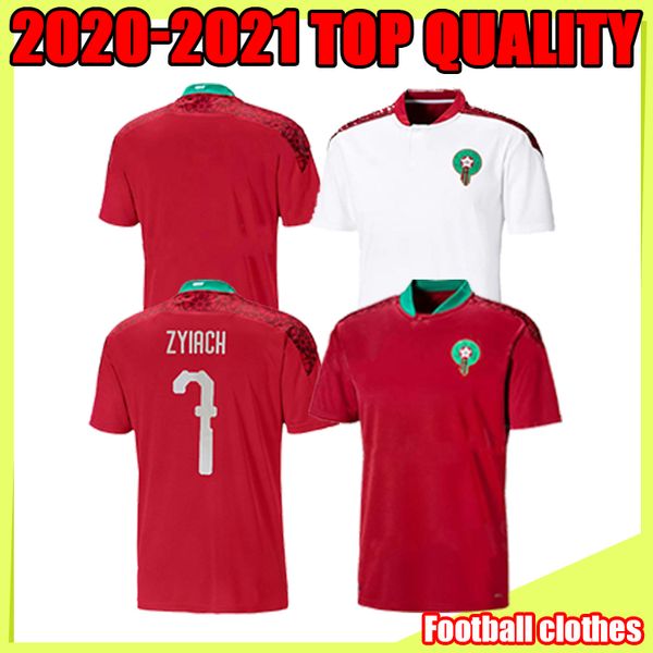 

maillot maroc 2020 2021 morocco soccer jersey home red away white hakimi ziyech alioui 20 21 mens football shirt, Black;yellow