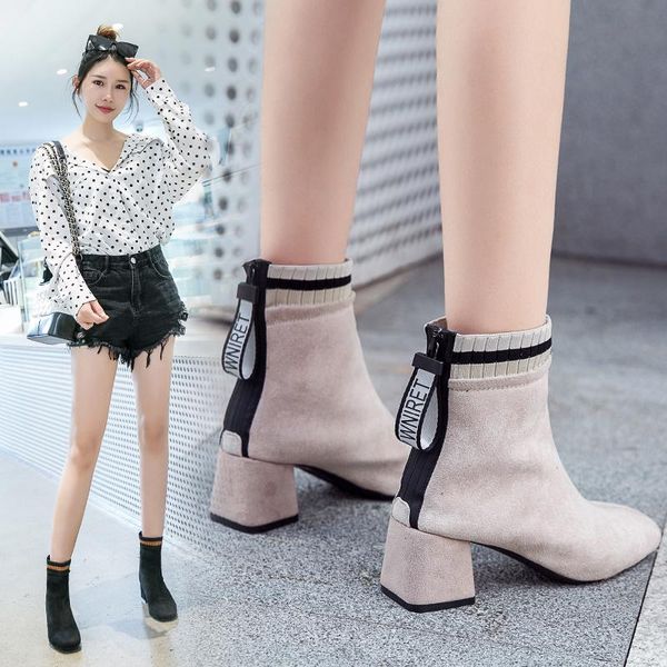

short boots female spring and autumn single boots 2020 new elastic winter thick with ins net red thin skinny female, Black