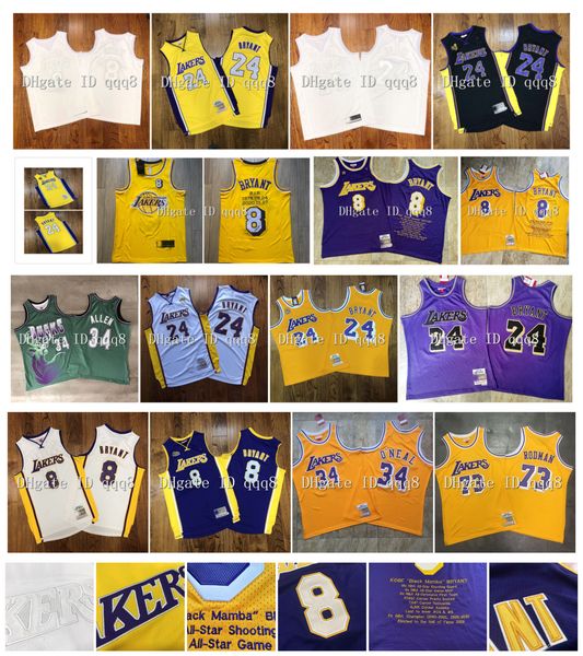 

throwback #8 #24 bryant jersey shaquille 32 oneal dennis rodman los angeles mamba ray 34 allen stitched swingman baseball, Black
