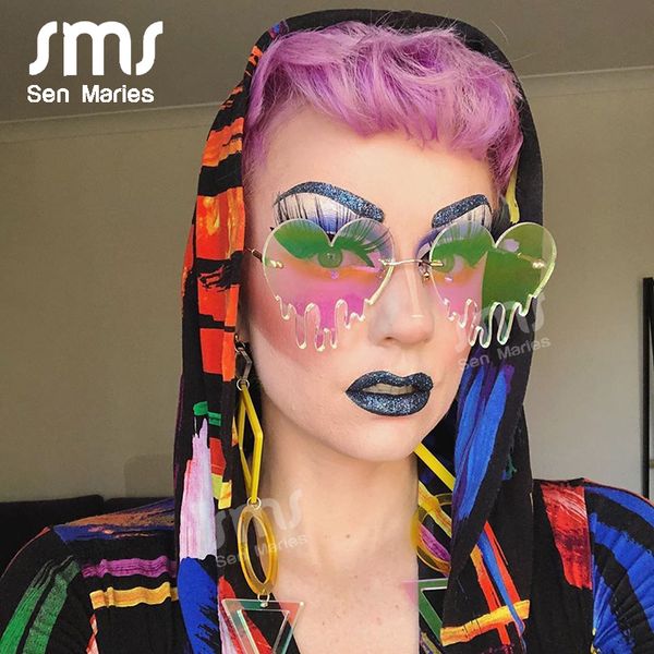 

rimless 2020 new women fashion new heart tears shape steampunk sunglasses unique vintage eyewear uv400 oculos feminino5