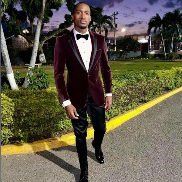 

new arrivals dark burgundy groom tuxedos notch lapel man prom business suits 2 piece boat trousers sets295q, Black;gray