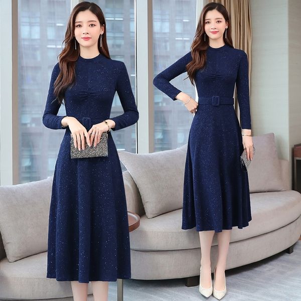 

yvgp2 broad lady long-sleeved early mothersdress autumn new dress mom popular elegant color over the knee slim for skirt solid women fmiik f, Black;gray