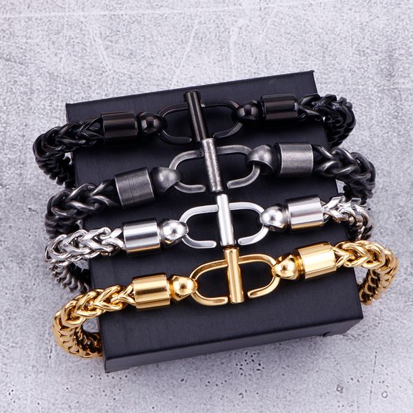 

men boy gift 6mm 8.5'' golden black silver-color fashion stainless steel figaro chain bracelet bangle xmas gifts