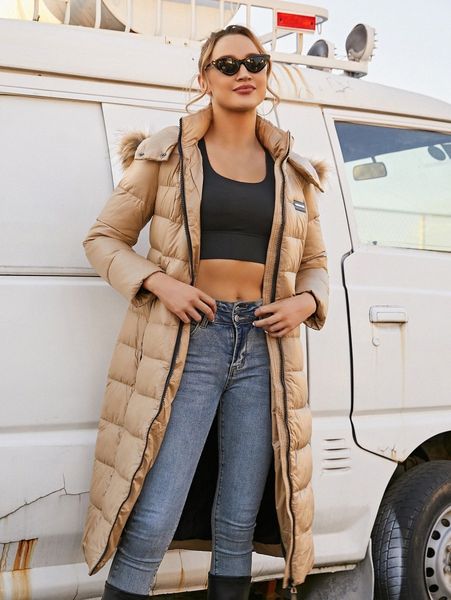 

ziai zip up belted fuzzy hooded padded coat x5yj#, Black