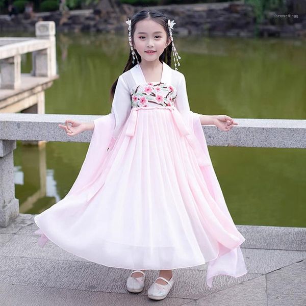 

daily girls fresh embroidered dress summer style costumes improved hanfu new chiffon dress super fairy chinese style costume1, Red