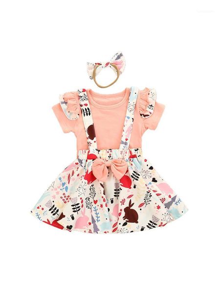 

clothing sets girl 12m-4t set skirt three piece suit fresh solid color short sleeve t-shirt easter suspender and headband1, White