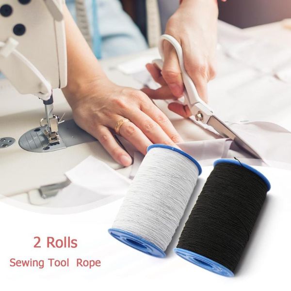 

2 rolls elastic latex line handicraft accessories hand sewing supplies rope quilting home thread stitching sewing tool kit, Black;white