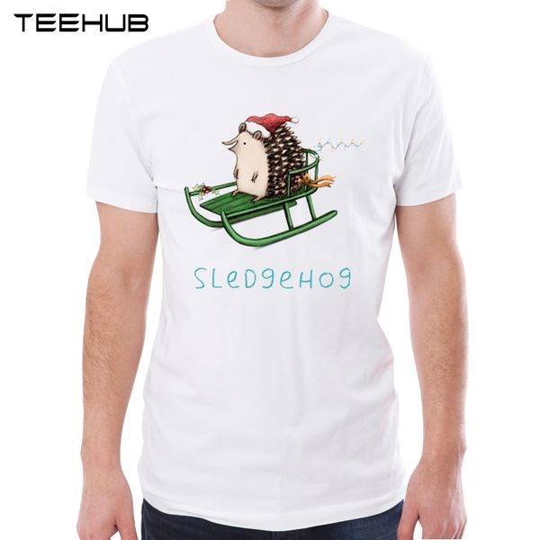 

teehub christmas hedgehog men t-shirts o-neck short sleeve sledgehog print t shirt fashion tees sport hooded sweatshirt hoodie