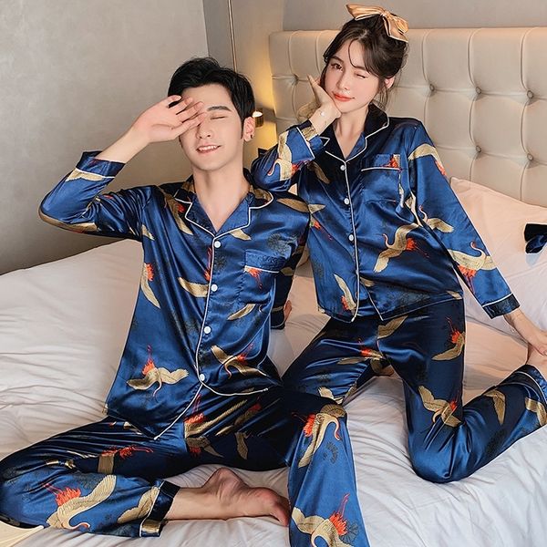 

xdkq new lovers pajama sets spring summer women ice silk flower printed sleepwear male female couple short-sleeve pyjama for men silk 1, Black;red
