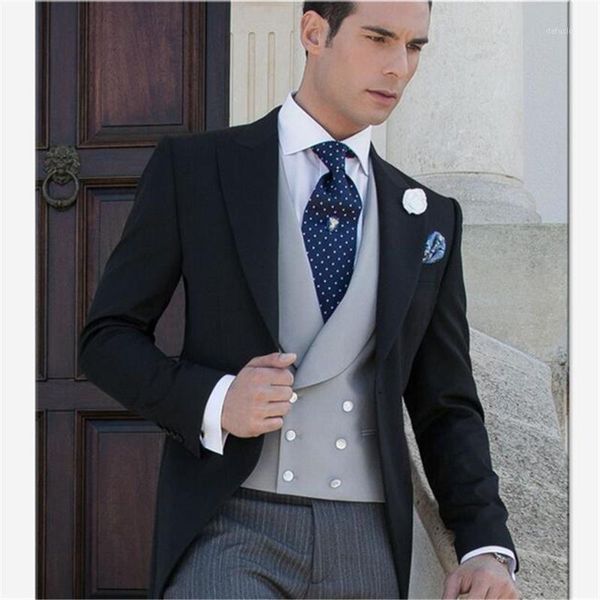 

black peaked lapel men suit double breasted waistcoat slim fit evening party tuxedos men's suits 3 piece set (jacket+pants+vest)1, White;black