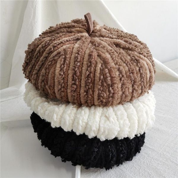 

202010-zhunkang-ins style autumn winter suede panel patchwork pumpkin hat lady beret hat men women leisure painter cap1, Blue;gray