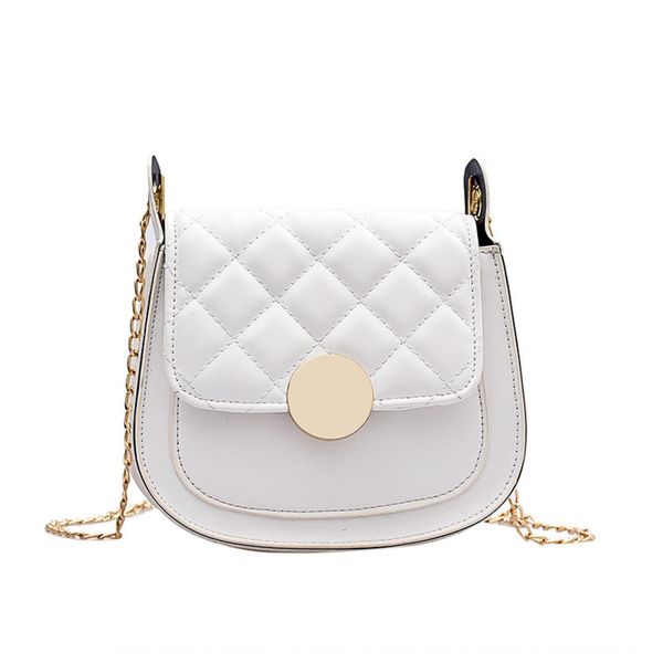 

small women's new 2020 crossbar shoulder trend fashion fashion solid color lingge embroidered thread chain shoulder saddle bag saddle b