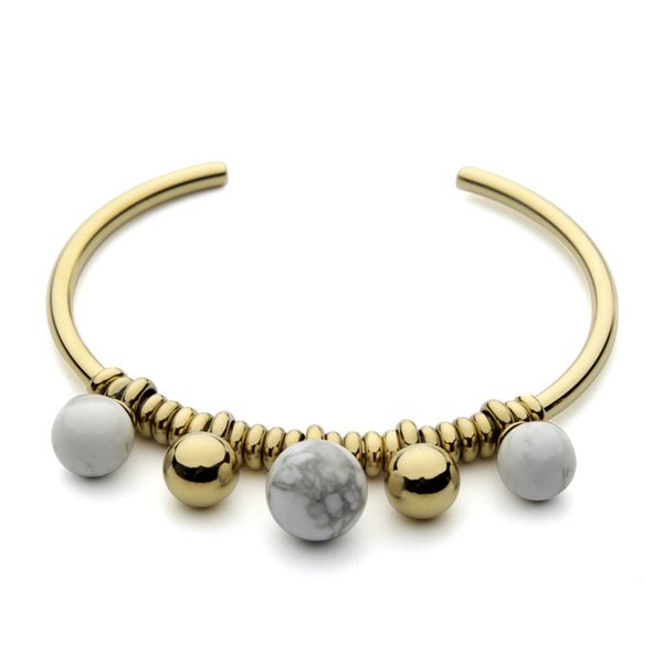 

varole white marble calaite balls cuff bracelets summer bangle gold color bracelet for women jewelry bangles pulseiras feminina, Golden;silver