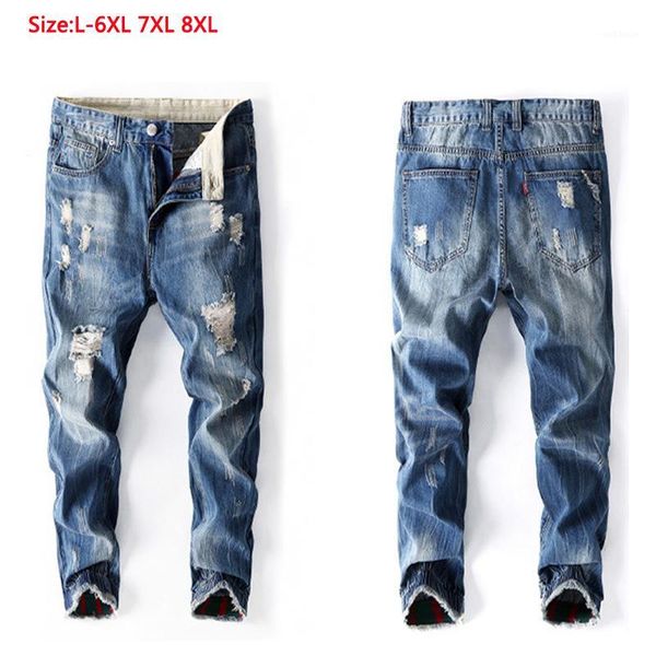 

summer new jeans men's ankle-length pants cotton jeans drect sell extra large man super big plus size 6xl 7xl 8xl1, Blue