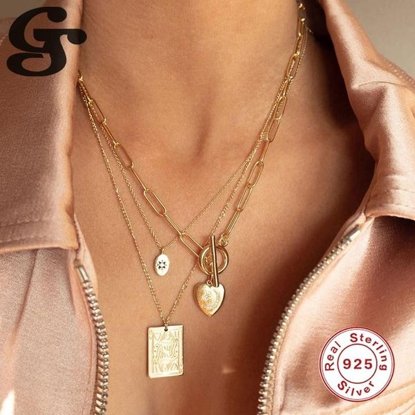

gs star moon ожерелья 925 стерлинговые серебристые женские цепи choker с мини-сердечным сердечным подвесками hunchly 2021 новая модная колле, Silver