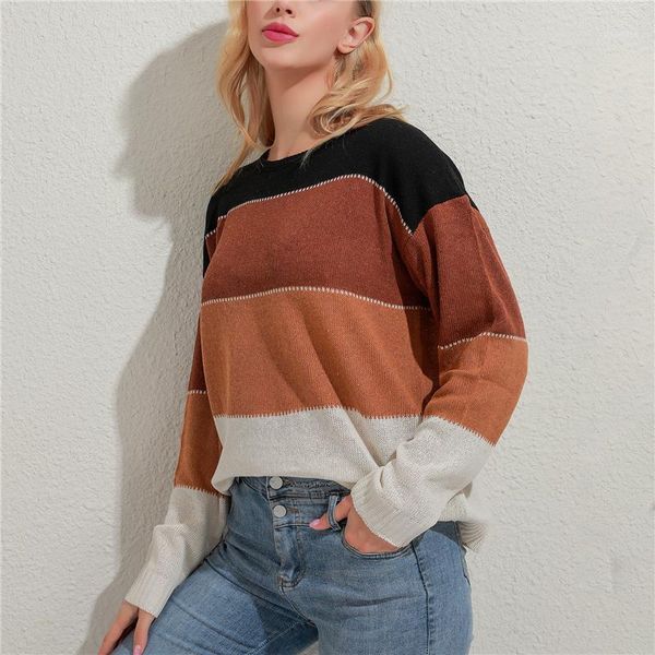 

striped patchwork casual sweaters women clothing autumn winter streetwear loose knitted pullovers female 1, White;black