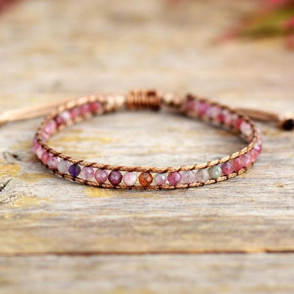 

симпатичный камень wrap браслеты для женщин розовый турмалин шнура vegan браслет 4мм бисер браслет рождественские ювелирные подарки jllofg f, Golden;silver