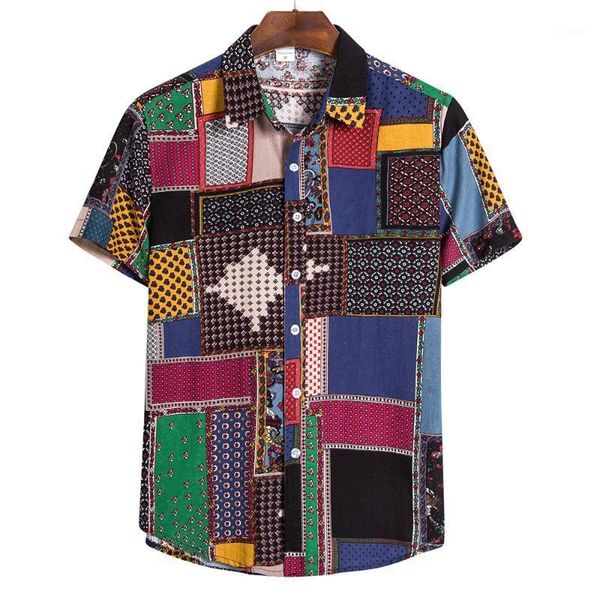 

men's casual shirts 2021 summer style single breasted men fold-down collar short-sleeved shirt 1, White;black