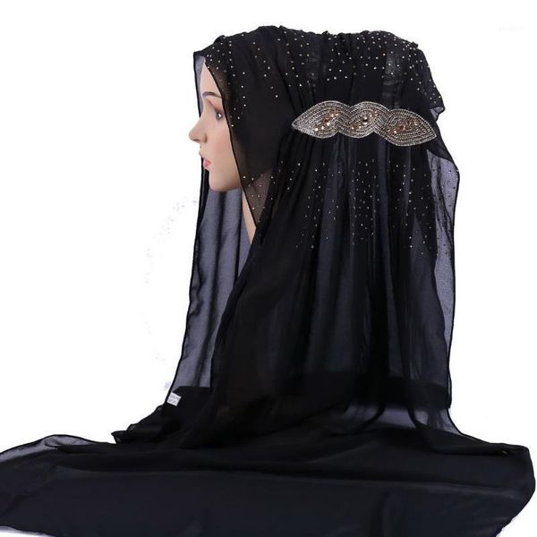 

fashion exquisite solid color rhinestone woman hijab chiffon popular shawls scarf headband muslim turban 17 colors, Red