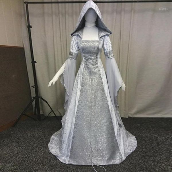 

casual dresses vintage goth dress medieval style cosplay festival clothing women boho romantic maxi court costume#g71, Black;gray