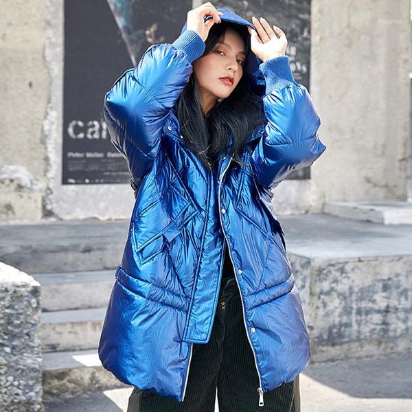 

women's down & parkas 2021 winter glossy cotton parka women's waterproof coat jacket large size loose warm thick women my2171, Black